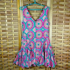 ANTHROPOLOGIE HD IN PARIS Pleated Drop Waist V-neck VBack Moroccan Mandala Dress